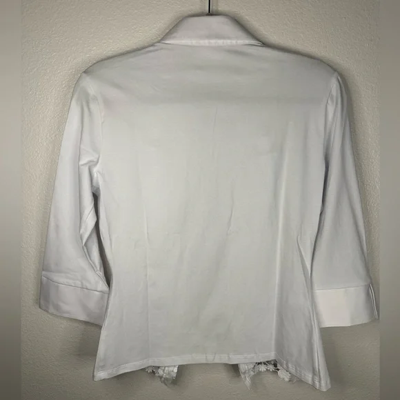 NaraCamicie | Italian Made White Zip Up 3/4 Sleeve Blouse - Picture 8 of 11